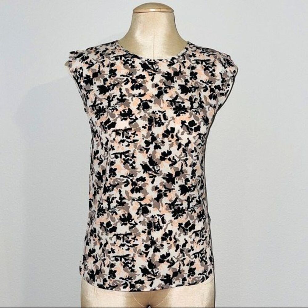 French Connection Beige & Black Printed Sleeveless Blouse S